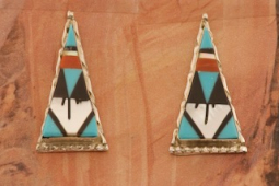 Zuni Indian Jewelry Genuine Gemstones Sterling Silver Post Earrings